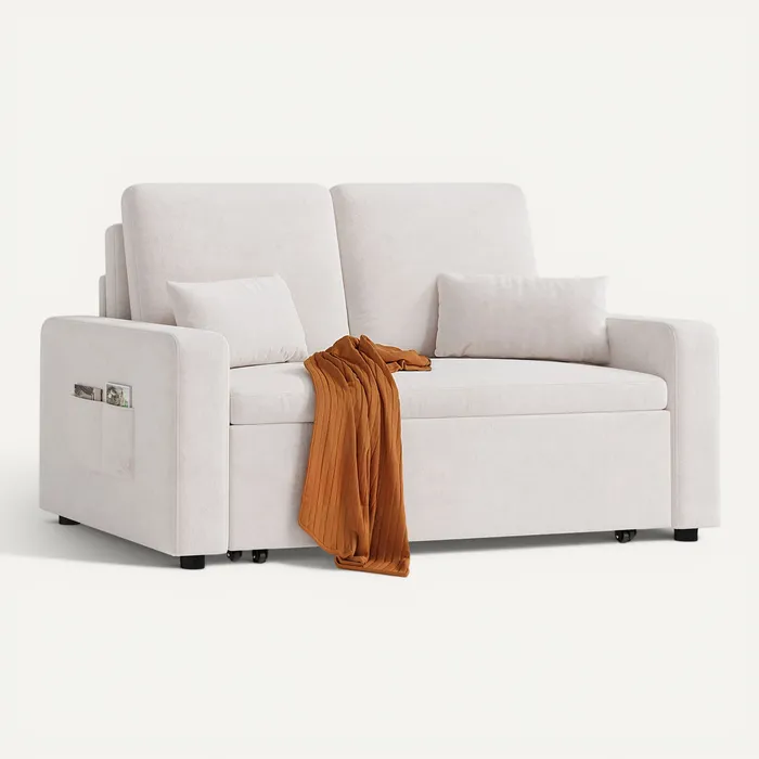 BEALIFE Canapé Convertible 2 Places Longue 2 Coussin Réglable Chenille Beige