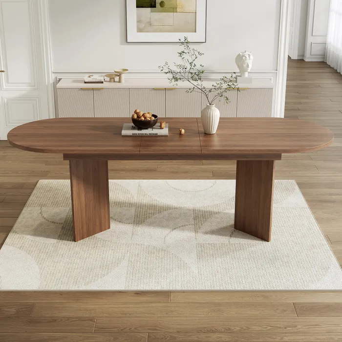 MODFU Table à Manger Extensible 160/200 X 90 Cm, 6–8 Personnes, Bois Noyer, Bords Arrondis
