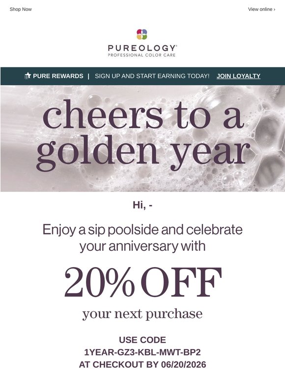 20% off to celebrate your anniversary 🥂