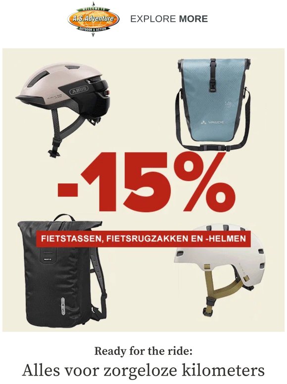 -15% op helmen en fietstassen