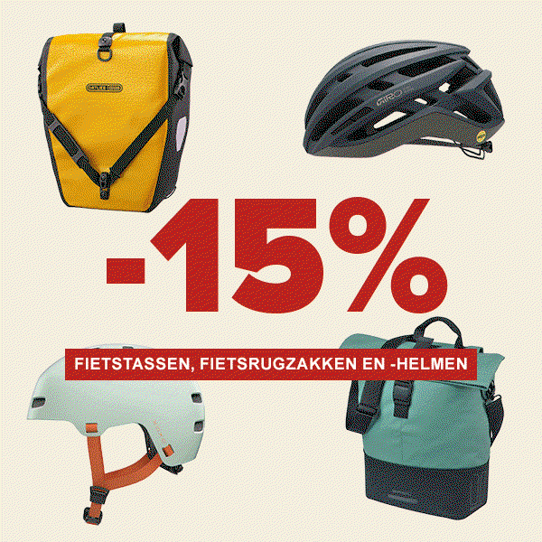 -15% op fietstassen, fietsrugzakken en &dash;helmen