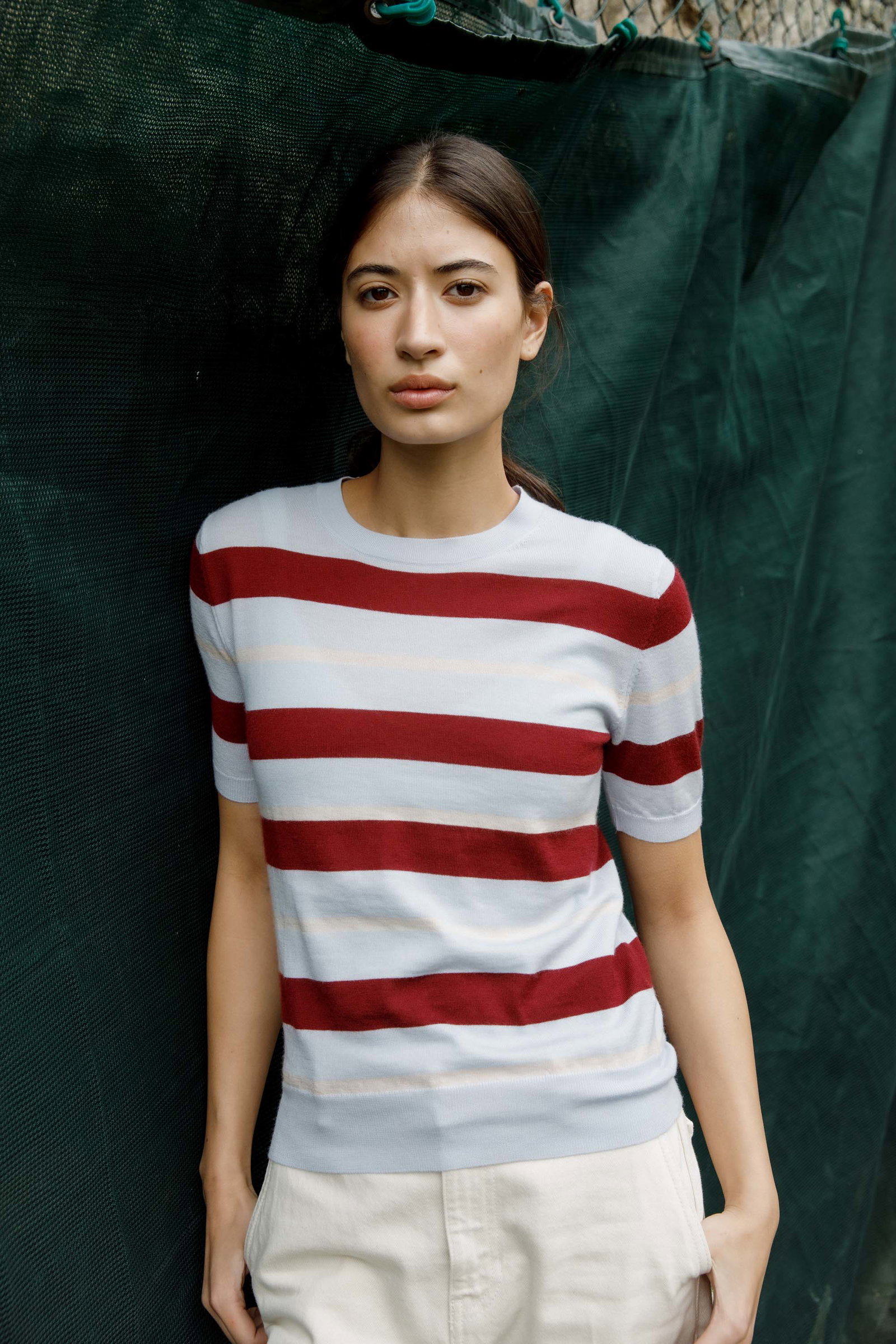 Image of Stockbridge Stripe Cashmere T-Shirt - Pale Blue