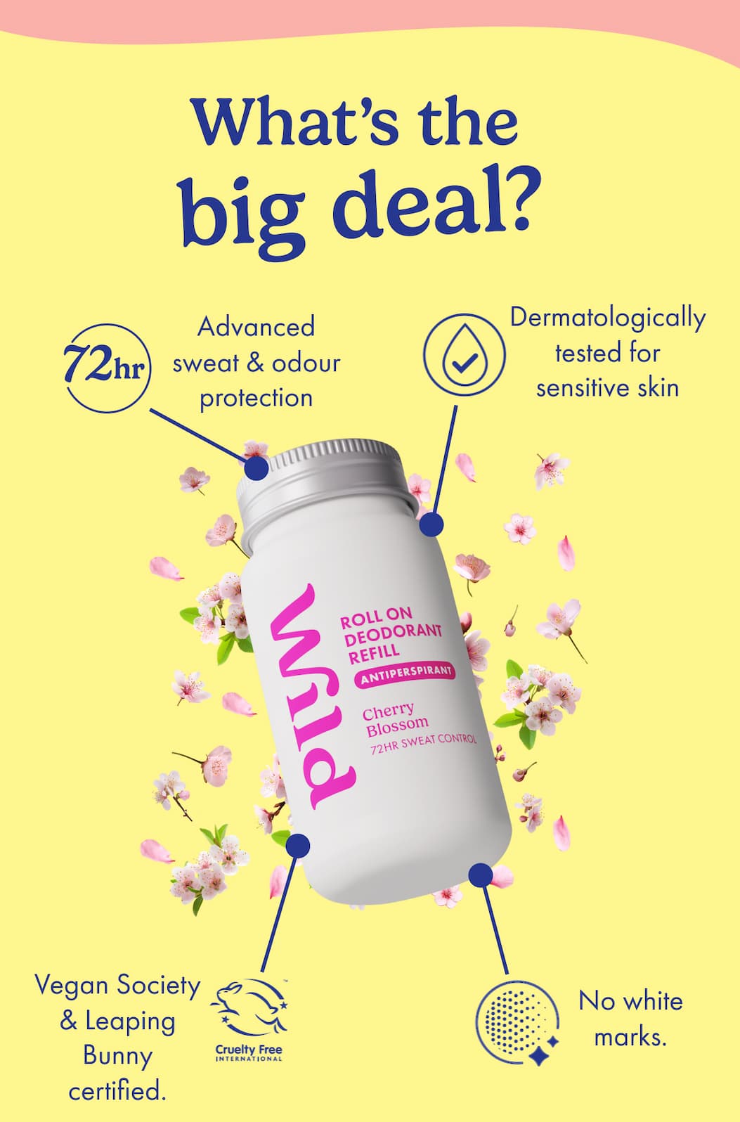 What's the big deal? Advanced sweat & odour protection, dermatologically tested, vegan society and leaping bunny certified, no white marks