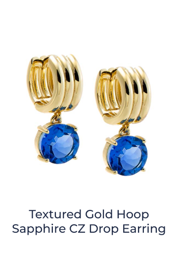 Textured Gold Hoop Sapphire CZ Drop Earring