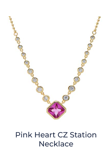 Pink Heart CZ Station Necklace