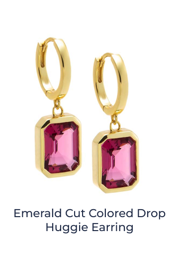 Emerald Cut Colored Drop Huggie Earring