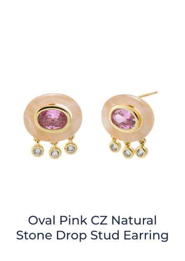 Oval Pink CZ Natural Stone Drop Stud Earring