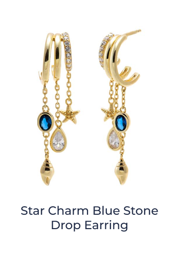Star Charm Blue Stone Drop Earring