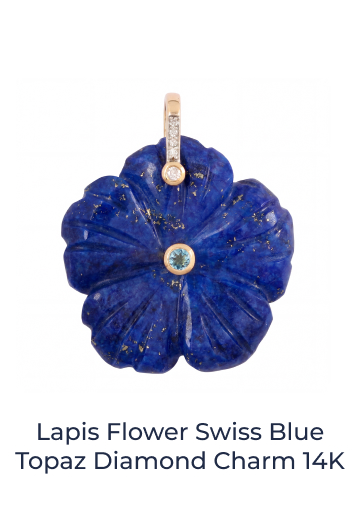 Lapis Flower Swiss Blue Topaz Diamond Charm 14K