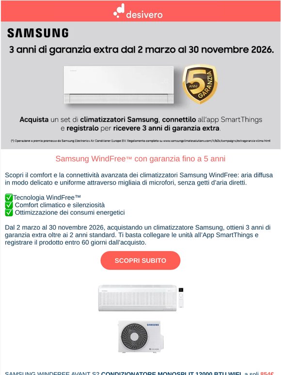 Acquista Samsung WindFree™ e ottieni fino a 5 anni di garanzia