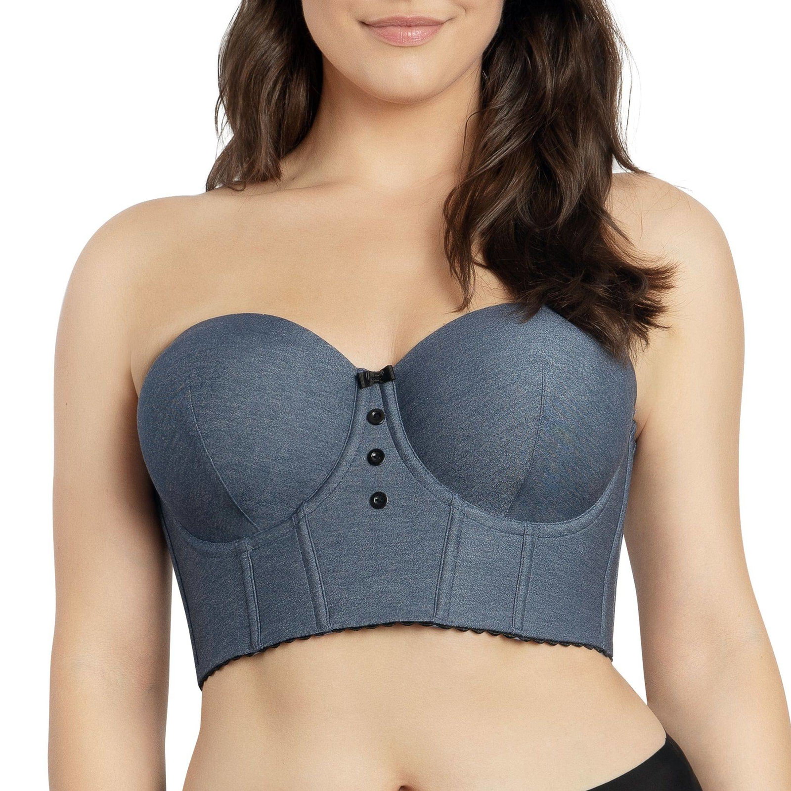 Image of Dolly Denim Longline Strapless Bustier - Dark Blue Denim