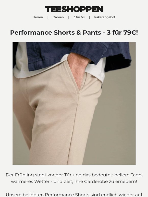 BIS 23:59: 3 Performance Pants oder Shorts für NUR 59€