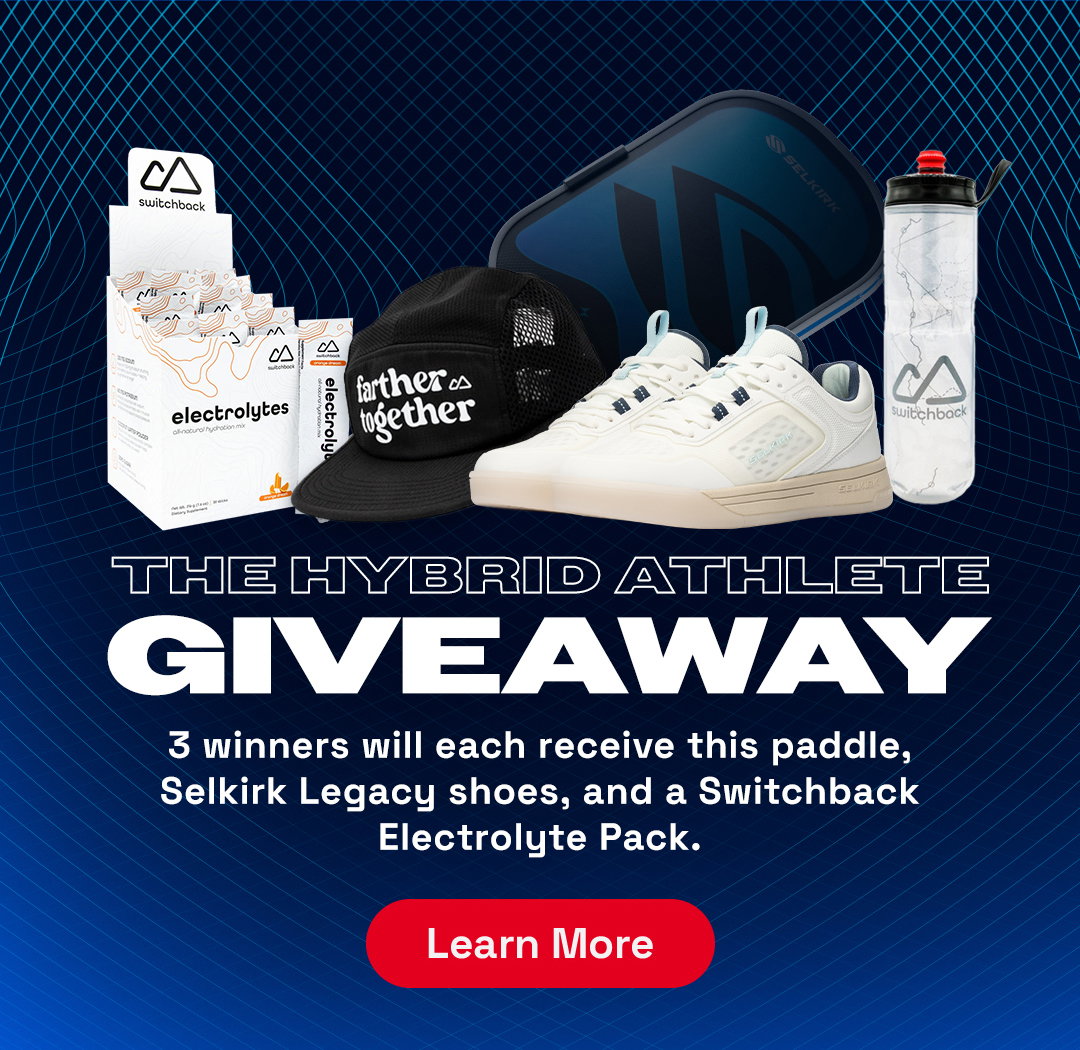 The Hybrid Athlete Giveaway. 3 winners will each receive the paddle, Selkirk Legacy shoes, and a Switchback Electrolyte Pack.