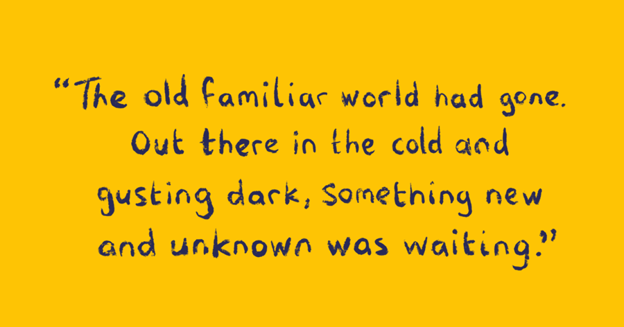 A yellow background with a quote from the book.