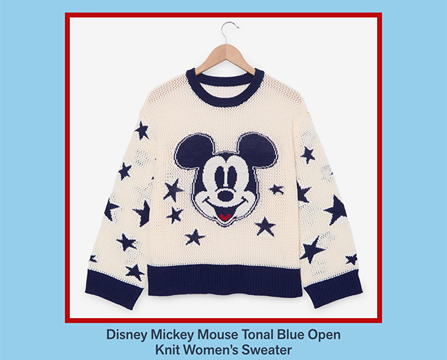 Disney Mickey Mouse Tonal Blue Open Knit Women's Sweater