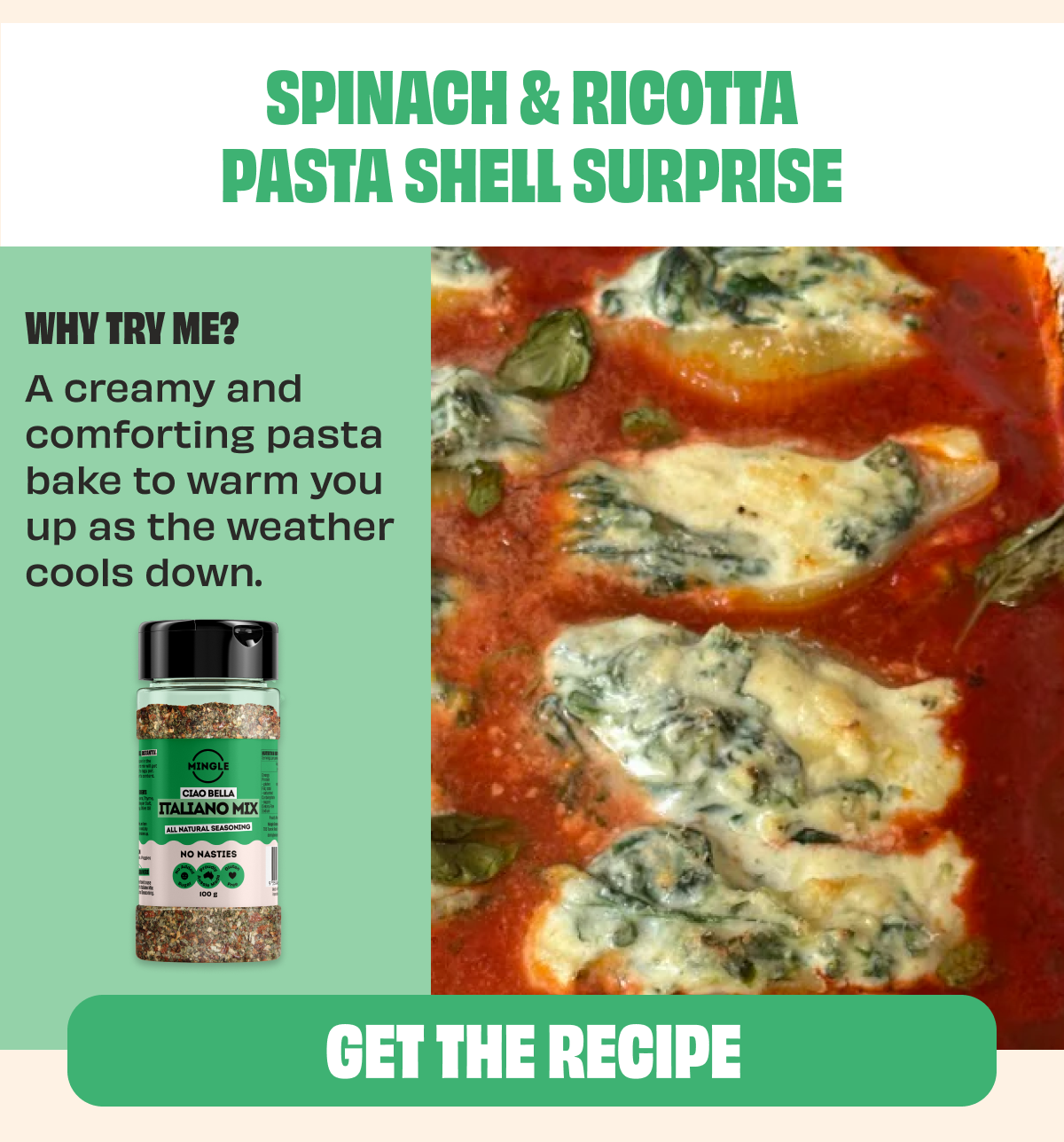 SPINACH & RICOTTA PASTA SHELL SURPRISE
