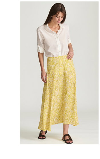 Woven Maxi Skirt Yellow Flower Print