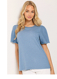 M&Co Light Blue Embroidered Sleeve Cotton T-Shirt