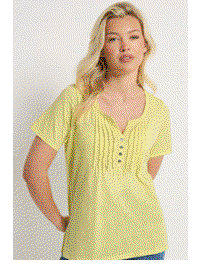 M&Co Lemon Yellow Cotton Short Sleeve Henley Top