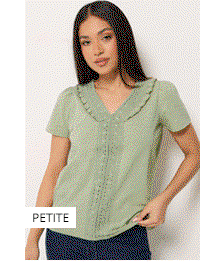 M&Co Petite Sage Green Embroidered Trim Cotton Blouse