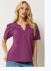 M&Co Berry Purple Embroidered Panel T-Shirt