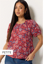 M&Co Petite Orange Abstract Print Scoop Neck Top