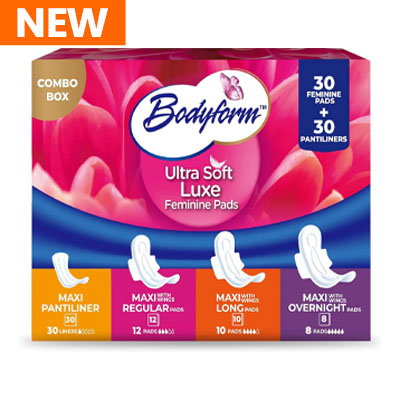 Maxi Pads Combo Box - 30 Pads and 30 Pantiliners