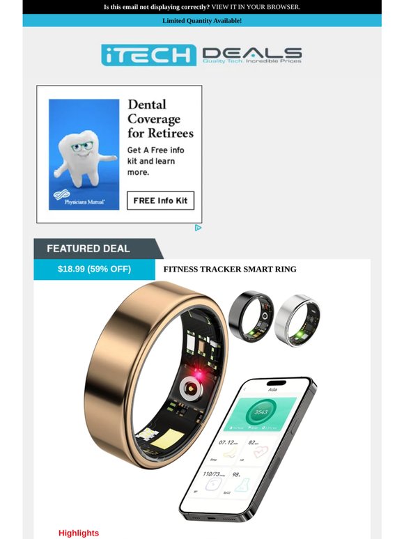 Smart Ring Fitness Tracker $19 + Free Shipping!