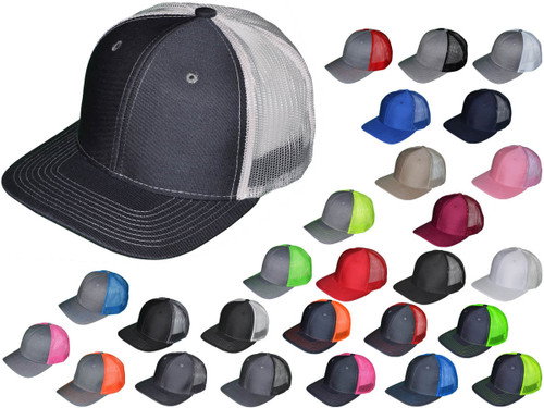 Blank Trucker Hats - 6 Panel SnapBack Mesh BK Caps  (Compare to Richardson Trucker Hats 112) - 5216
