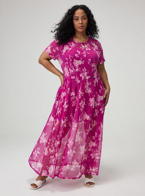 Relaxed Tea Length Mesh T-Shirt Dress