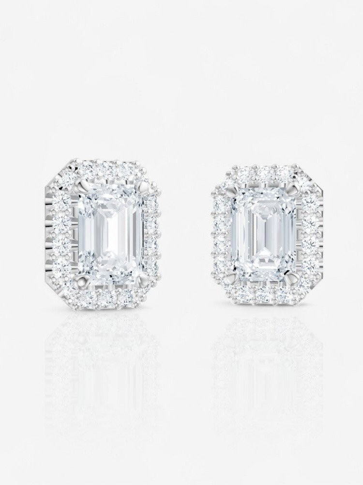 Emerald halo stud earrings