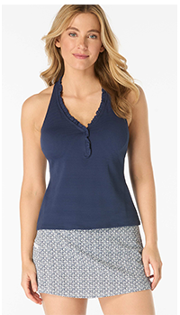 Shop Beach House Swim Nina Ruffled Trim Textured Tankini Top in Pique Solids