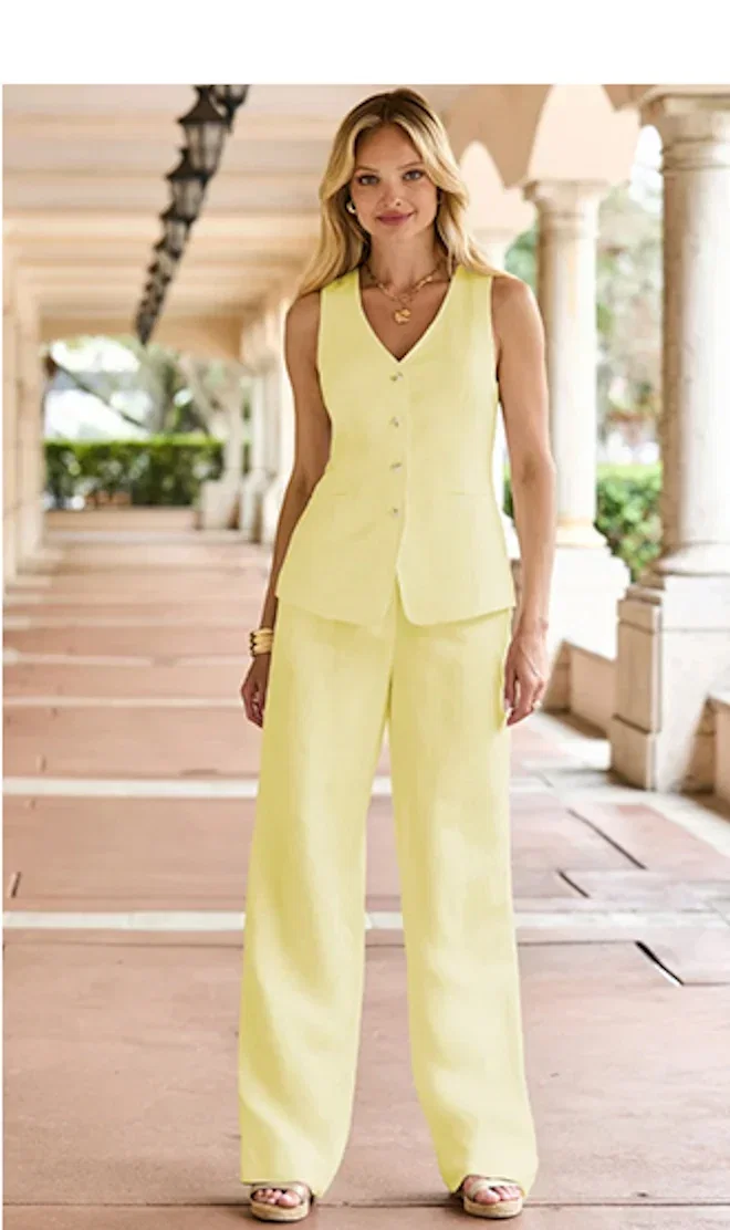 Lemon Yellow Linen Blend Longline Waistcoat