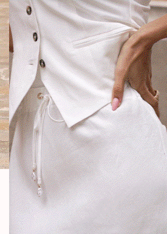 Ivory Linen Blend Drawstring Midi Skirt