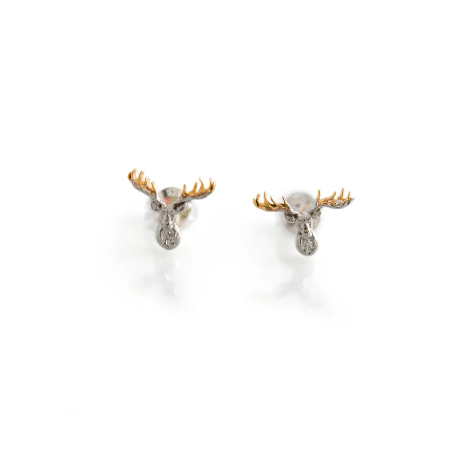 Image of Exclusive Sterling Silver & 18ct Gold Plated Stags Head Stud Earrings