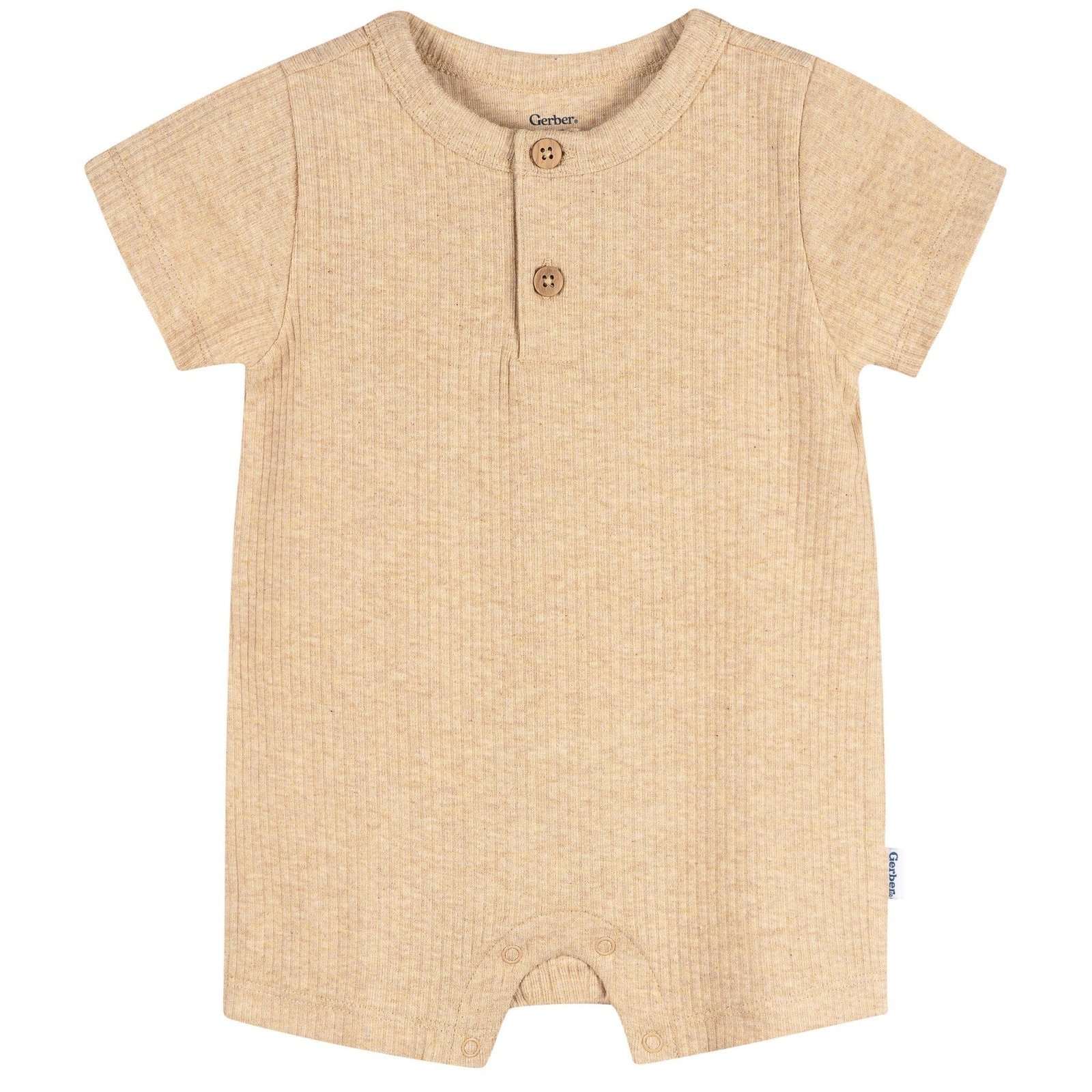 Baby Neutral Oatmeal Heather Short Sleeve Henley Romper