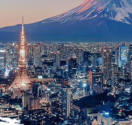 3-geteiltes Bild: Tokio mit dem Fuji
