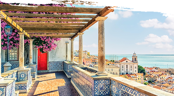 Malerischer Blick von einer Terasse auf Lissabon