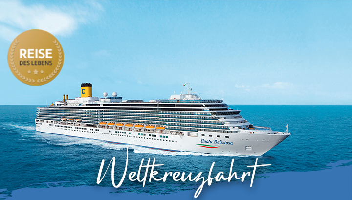 Costa Deliziosa auf hoher See. Text: Weltkreuzfahrt