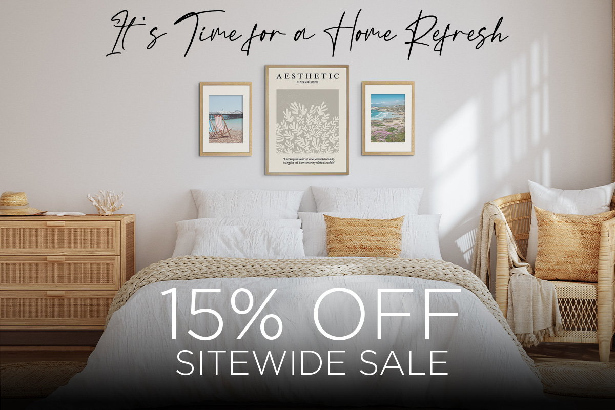 Bedroom interior with 15% off home refresh sale