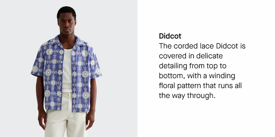Didcot - Blue And Ecru Corded Lace Short-Sleeve Shirt