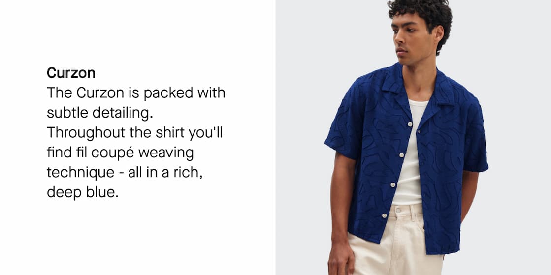 Curzon - Blue Jacquard Viscose Short-Sleeve Shirt