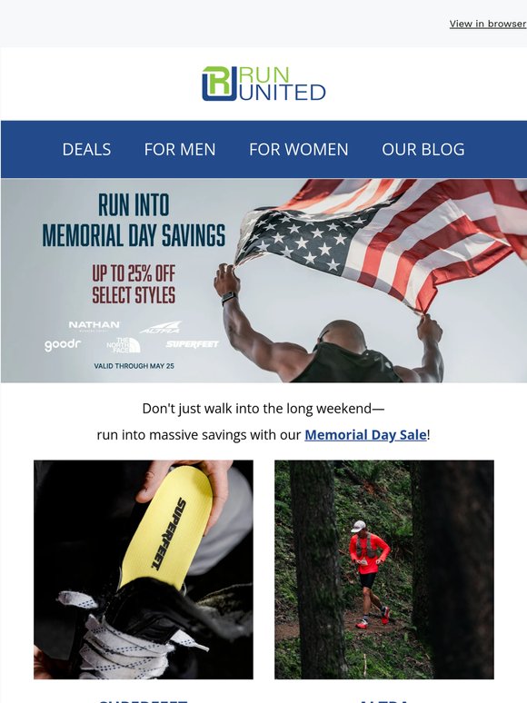 Run Into Memorial Day Savings! 25% OFF Top Brands