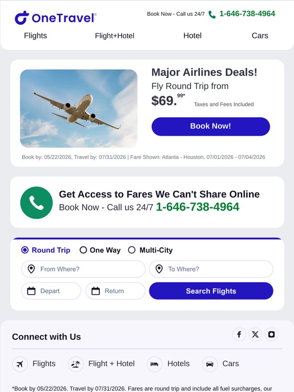 ✈ Major Airlines Deals! Fly Round Trip from $69.99