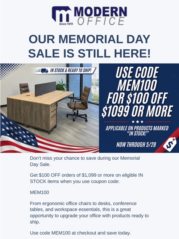 Still Time to Save $100 — Memorial Day Sale
