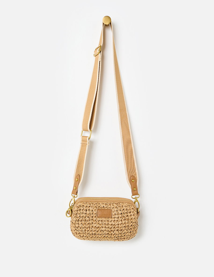 Naha Brown Straw Weave Crossbody Bag