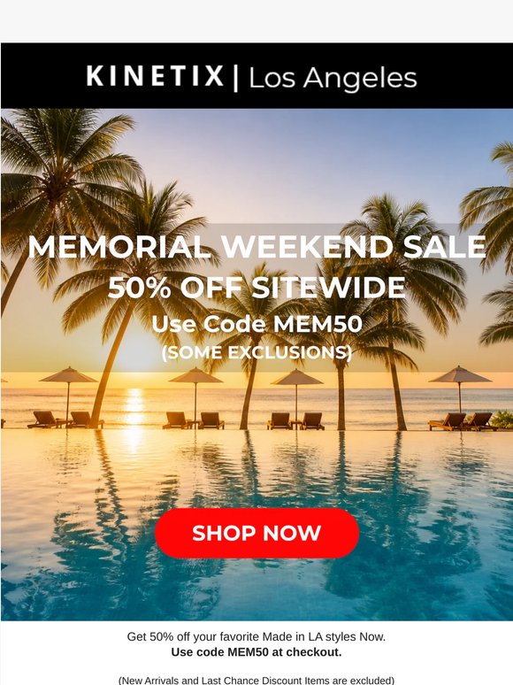 50% off KINETIX Memorial Weekend Sale