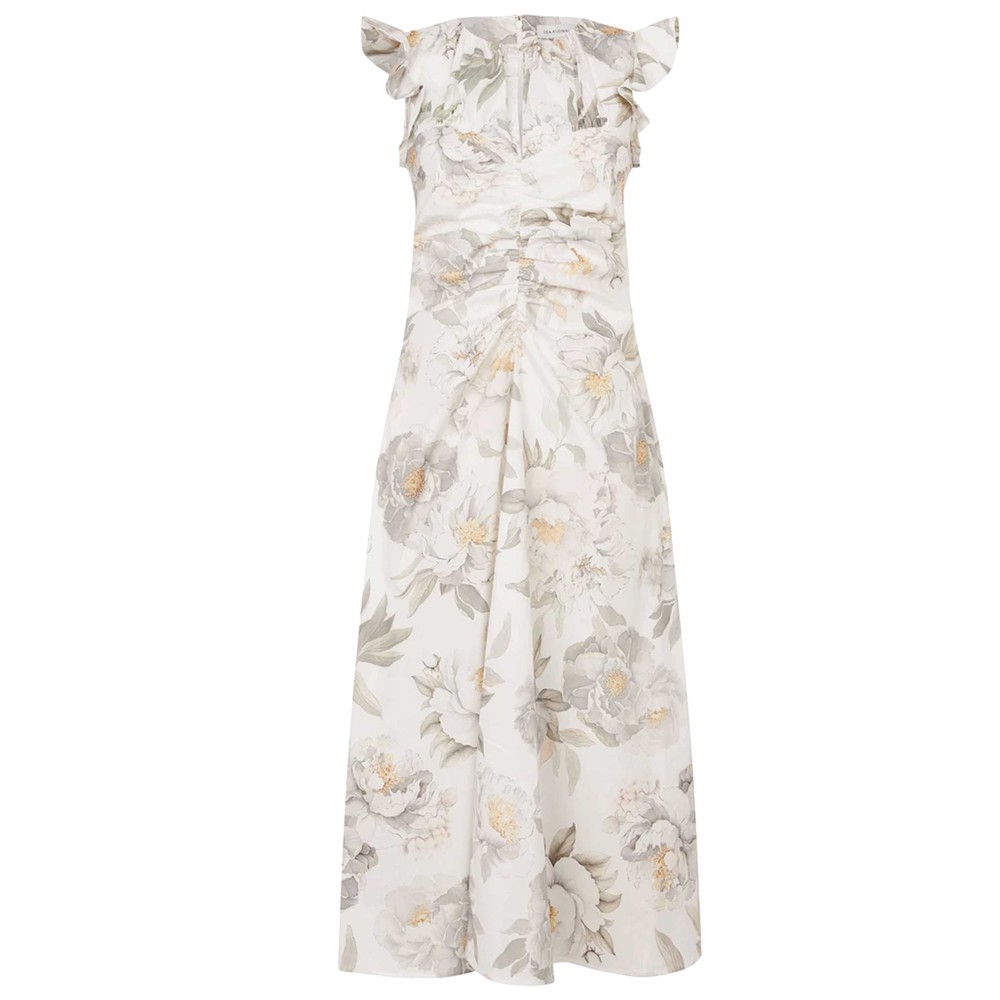 Image of Ofeliadea Gathered Dress - Paeonia White