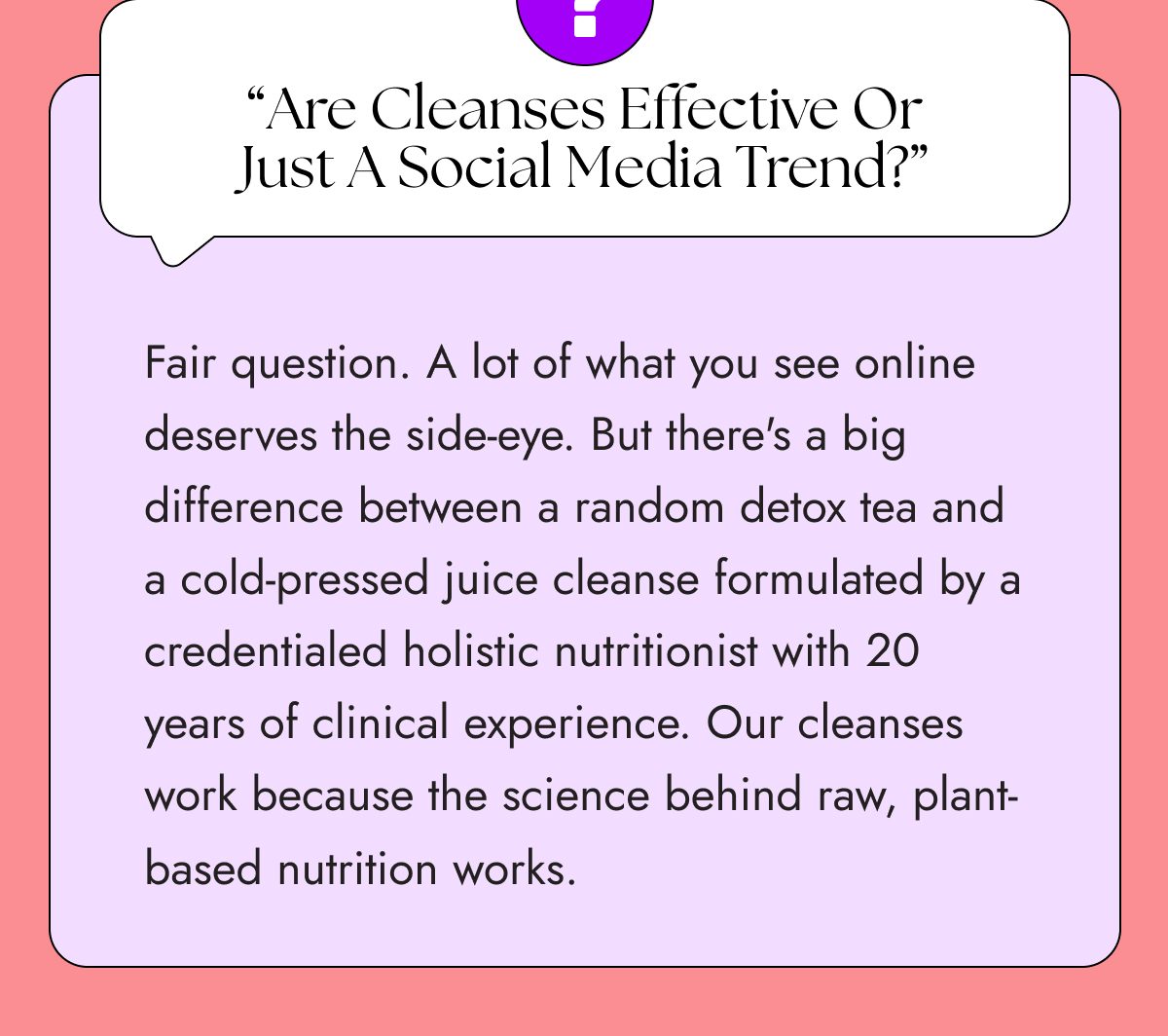 Text discussing the effectiveness of cleanses versus social media trends.