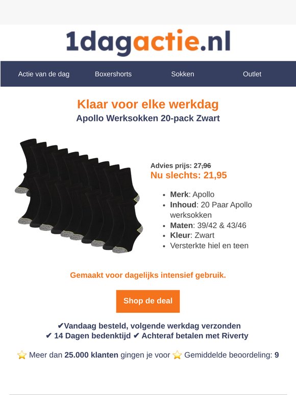 Werkdeal 🔥 20 Apollo werksokken nu €21,95